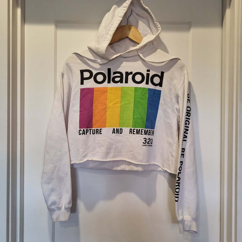 Y2K Polaroid Capture and Remember Crop Hoodie Size M